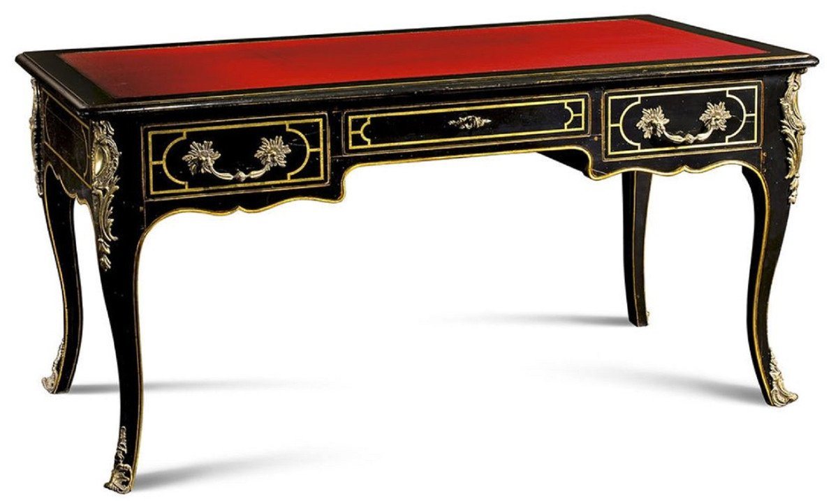Casa Padrino Schreibtisch Luxus Barock Schreibtisch mit 3 Schubladen Schwarz / Rot / Gold - Prunkvoller handgefertigter Massivholz Bürotisch - Barock Büromöbel - Luxus Qualität - Made in Italy von Casa Padrino