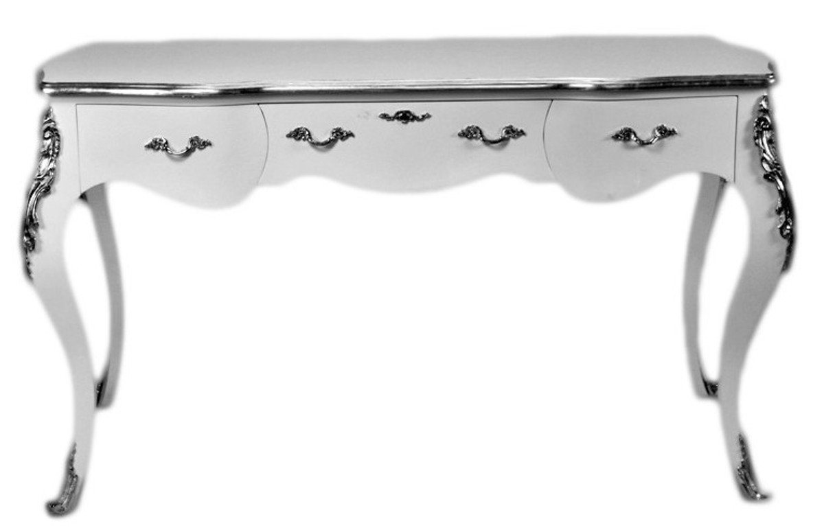 Casa Padrino Schreibtisch Luxus Barock Sekretär Weiß / Silber 150 cm - Schreibtisch Luxus Möbel von Casa Padrino