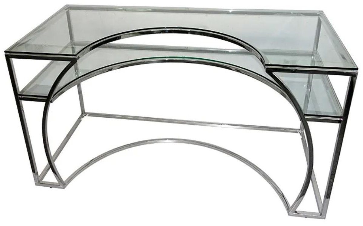 Casa Padrino Schreibtisch Luxus Designer Schreibtisch Silber 140 x 70 x H. 75 cm - Metall Bürotisch mit Glasplatten - Computertisch - Luxus Designer Büro Möbel Casa Padrino Schreibtisch Luxus Designer Schreibtisch Silber 140 x 70 x H. 75 cm - Metall Bürotisch mit Glasplatten - Computertisch - Luxus Designer Büro Möbel von Casa Padrino