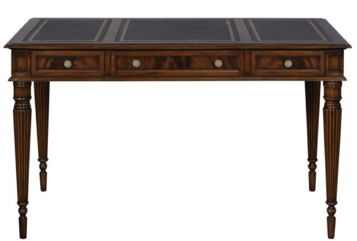 Casa Padrino Schreibtisch Luxus Jugendstil Mahagoni Schreibtisch mit 3 Schubladen Dunkelbraun / Schwarz / Gold 126 x 73 x H. 75 cm - Büromöbel - Luxus Qualität von Casa Padrino