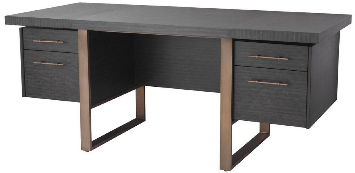 Casa Padrino Schreibtisch Luxus Schreibtisch Anthrazitgrau / Bronzefarben 180 x 80 x H. 76 cm - Eleganter Massivholz Schreibtisch mit 4 Schubladen - Luxus Büro Möbel von Casa Padrino