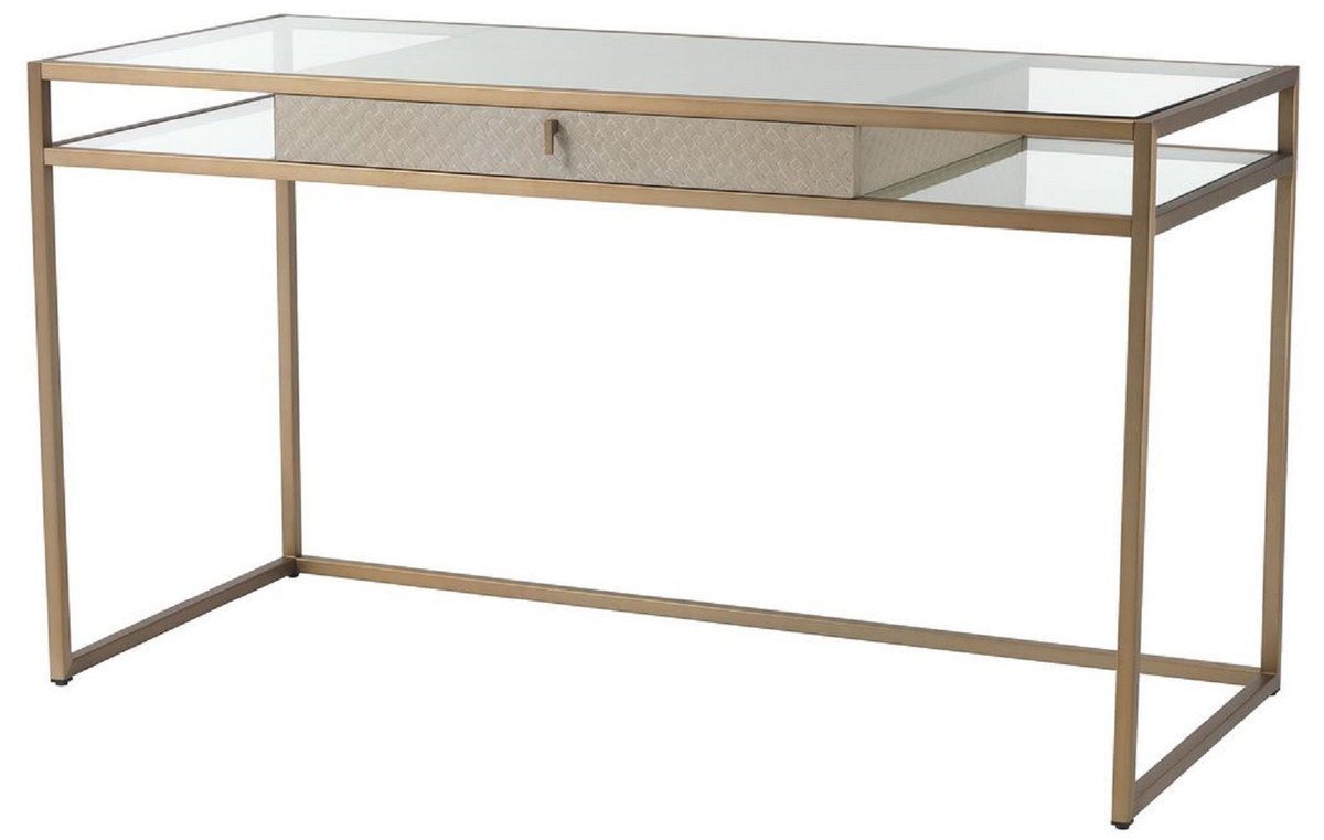 Casa Padrino Schreibtisch Luxus Schreibtisch Creme / Messing 135 x 60 x H. 75,5 cm - Bürotisch mit Schublade - Luxus Büromöbel - Luxus Qualität von Casa Padrino