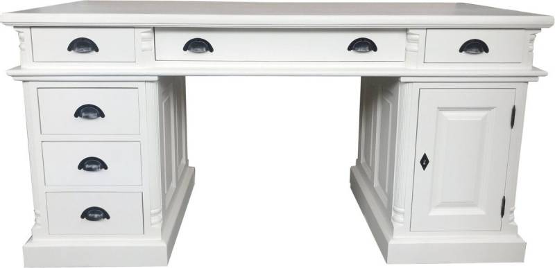 Casa Padrino Schreibtisch Luxus Schreibtisch Kiefer Massiv England Weiß 160 cm - Englischer Schreibtisch - Antik Stil - Empire Jugendstil Barock Shabby Chic von Casa Padrino