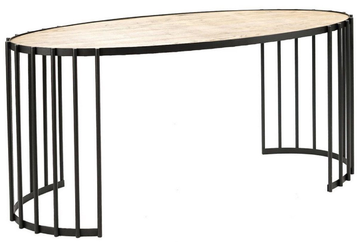 Casa Padrino Schreibtisch Luxus Schreibtisch Naturfarben / Schwarz 160 x 40 x H. 74 cm - Ovaler Bürotisch mit Massivholz Tischplatte und Metall Gestell - Luxus Büromöbel Casa Padrino Schreibtisch Luxus Schreibtisch Naturfarben / Schwarz 160 x 40 x H. 74 cm - Ovaler Bürotisch mit Massivholz Tischplatte und Metall Gestell - Luxus Büromöbel von Casa Padrino