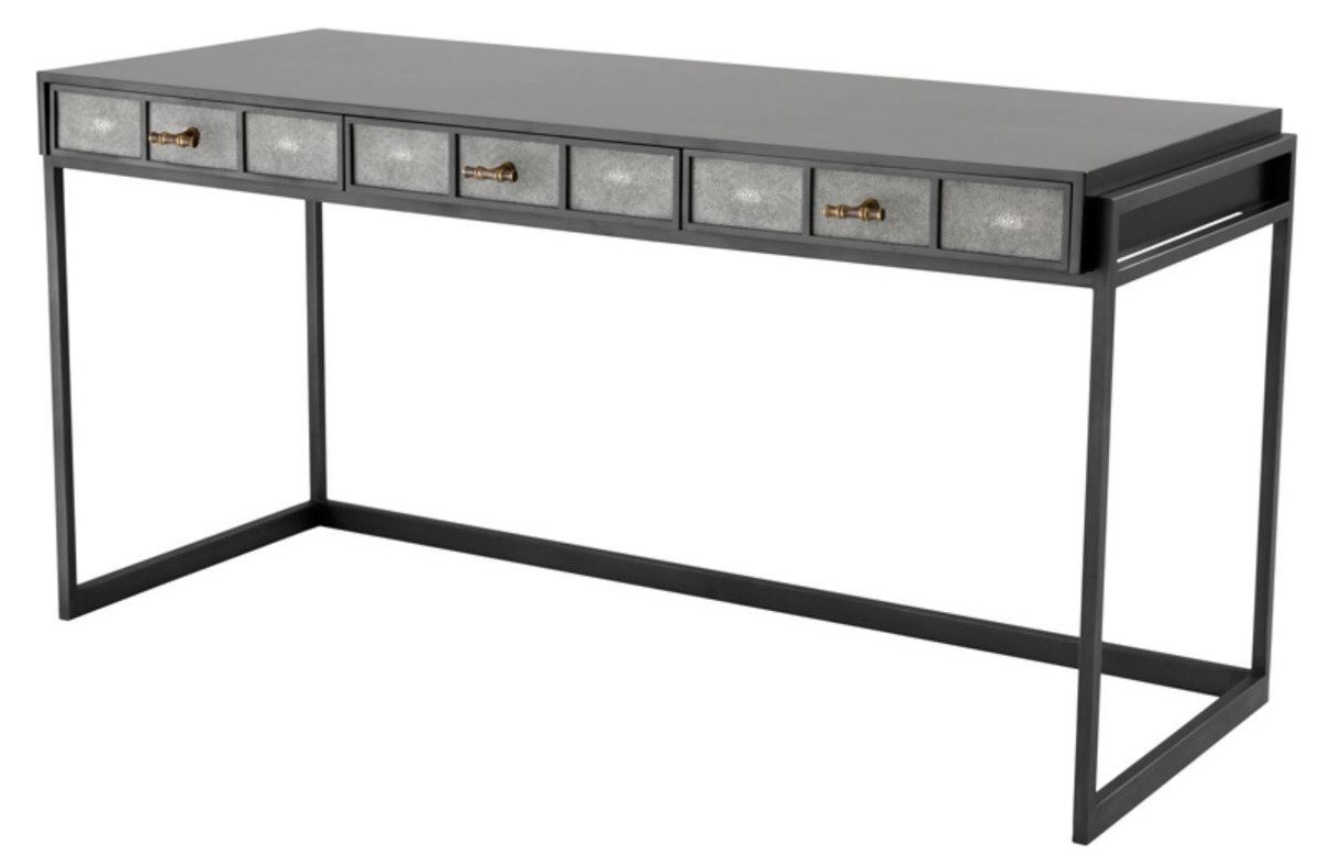 Casa Padrino Schreibtisch Luxus Schreibtisch mit 3 Schubladen Schwarz / Grau 150 x 60 x H. 75 cm - Luxus Büromöbel von Casa Padrino