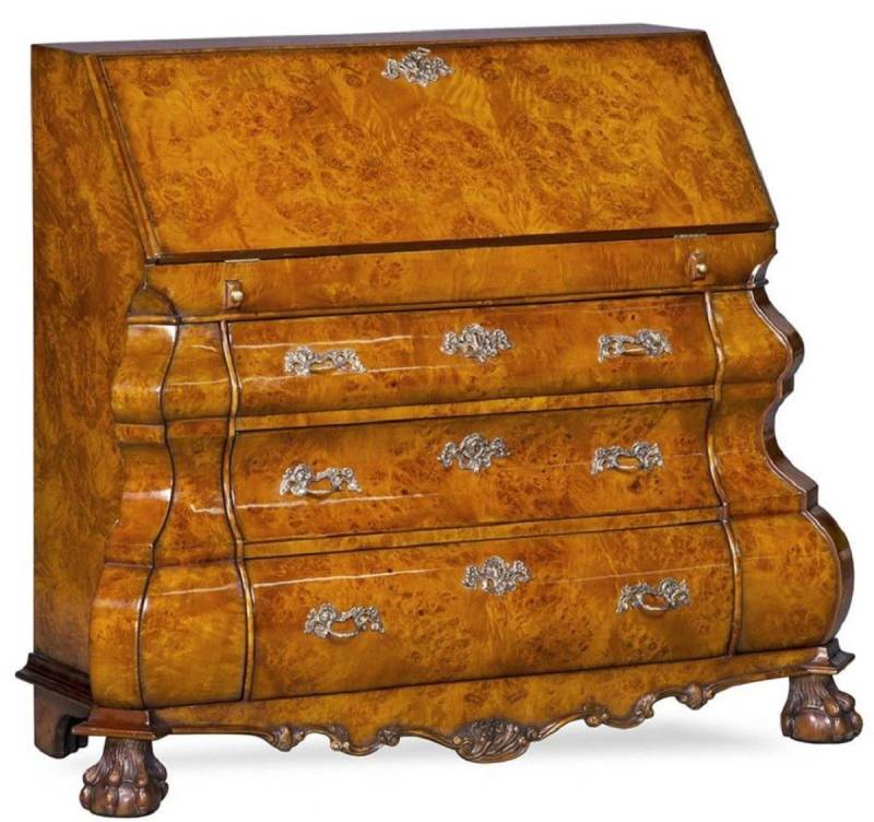 Casa Padrino Schubkastenkommode Casa Padrino Luxus Jugendstil Schreibkommode mit 18 Schubladen Hellbraun / Braun / Grün / Silber - Prunkvolle Massivholz Kommode - Luxus Möbel im Barockstil - Barock Büro Möbel - Edel & Prunkvoll von Casa Padrino