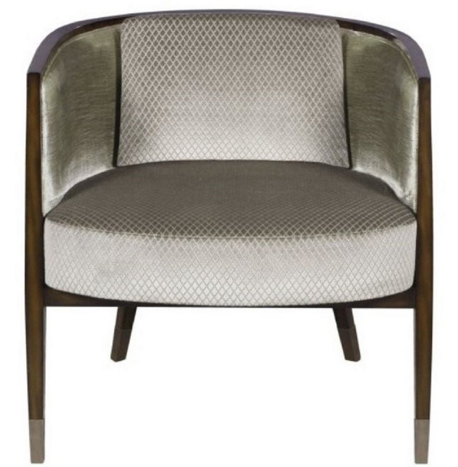 Casa Padrino Sessel Art Deco Lounge Sessel Dunkelbraun / Silber / Gold 74 x 83 x H. 71 cm - Art Deco Möbel - Luxus Qualität von Casa Padrino