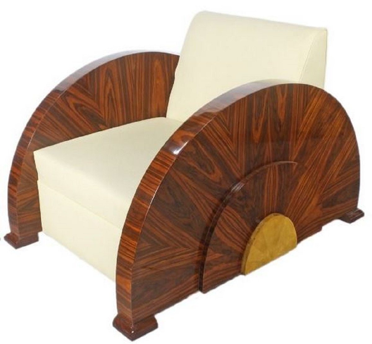 Casa Padrino Sessel Art Deco Sessel Weiß / Braun 75 x 110 x H. 80 cm - Lounge Sessel - Art Deco Möbel - Luxus Qualität von Casa Padrino