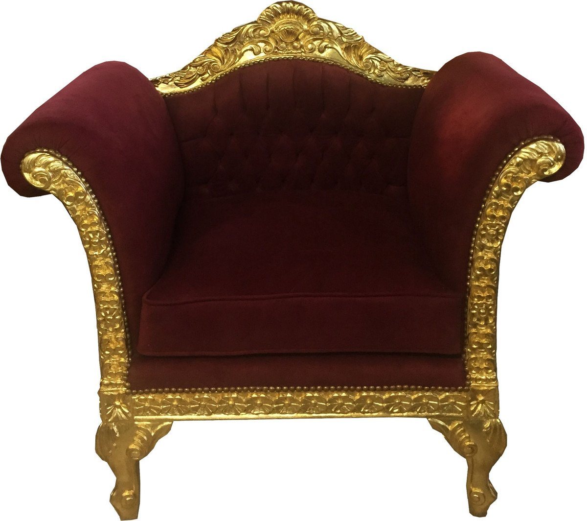 Casa Padrino Sessel Barock Lounge Sessel Bordeaux Rot / Gold Möbel Antik Stil - Wohnzimmer Club Möbel Sessel - Limited Edition von Casa Padrino