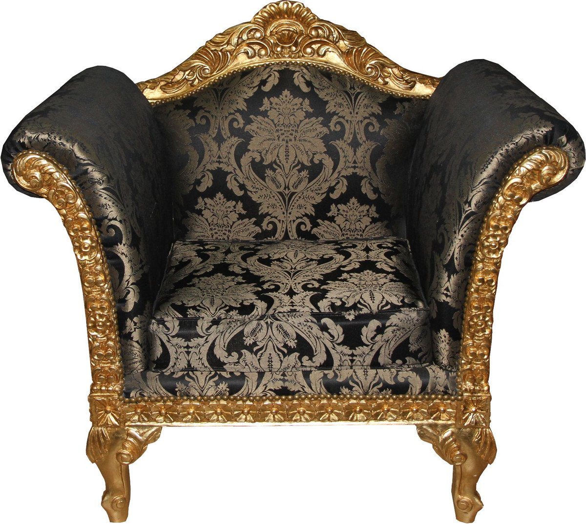 Casa Padrino Sessel Barock Lounge Sessel Schwarz Muster / Gold Möbel Antik Stil - Wohnzimmer Club Möbel Sessel - Limited Edition von Casa Padrino