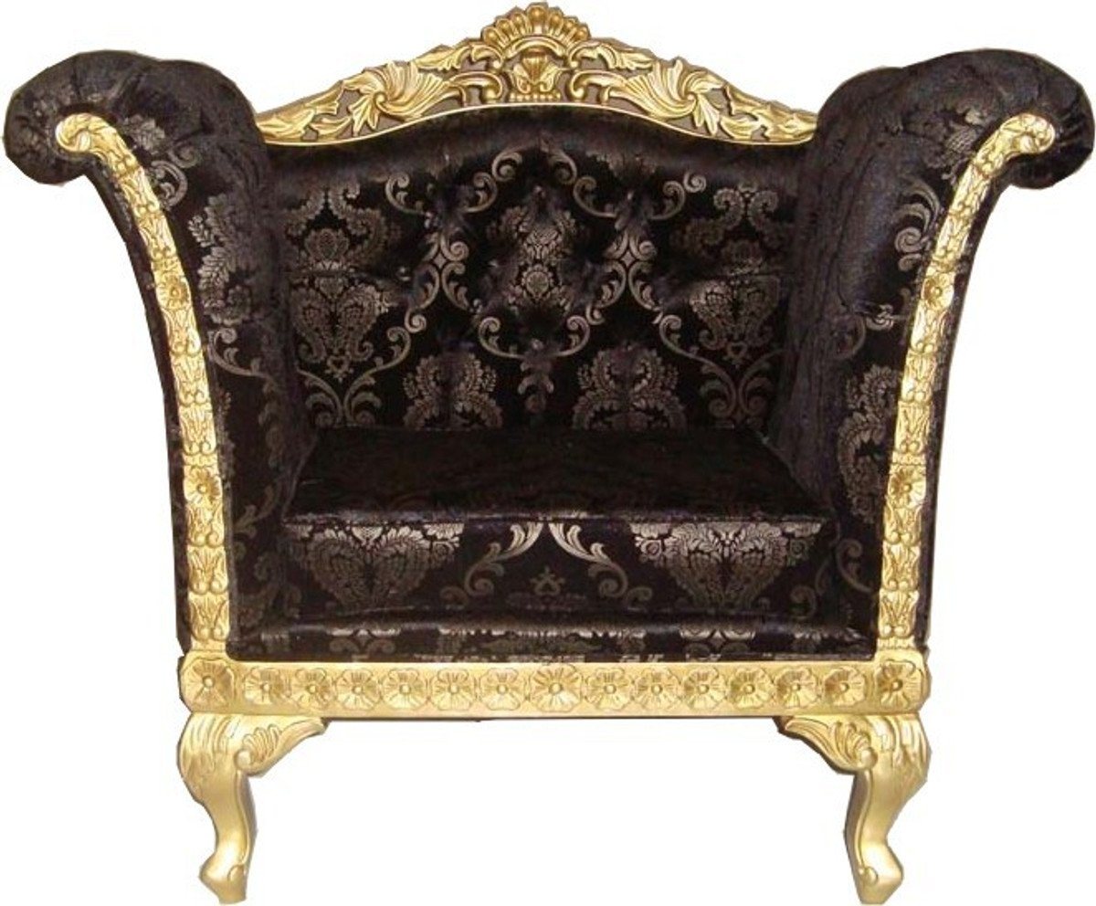 Casa Padrino Sessel Barock Lounge Sessel Schwarz Muster / Gold Möbel Antik Stil - Wohnzimmer Club Möbel Sessel von Casa Padrino