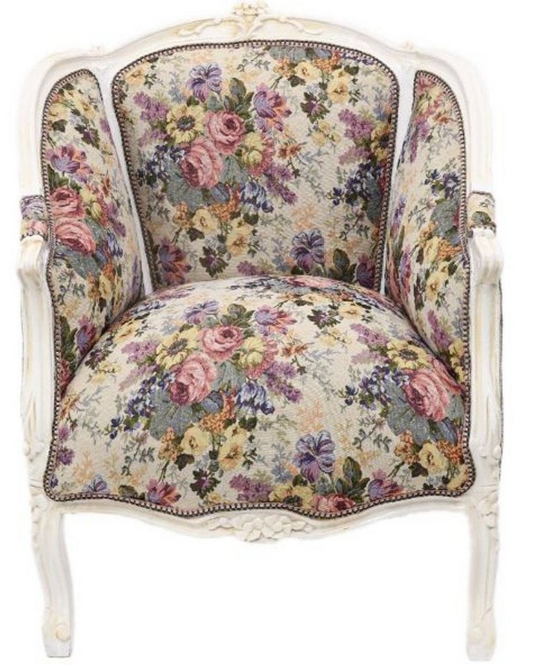 Casa Padrino Sessel Barock Lounge Sessel Weiss / Blumenmuster 70 cm x H. 100cm - Massivholz von Casa Padrino