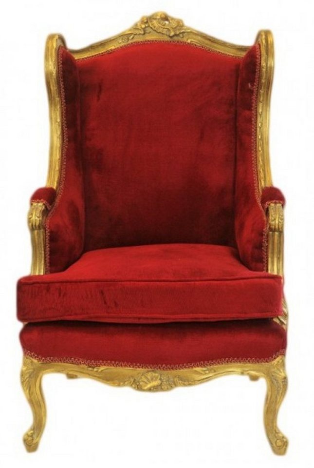 Casa Padrino Sessel Barock Lounge Thron Sessel Bordeaux Rot / Gold - Antik Stil Ohrensessel von Casa Padrino