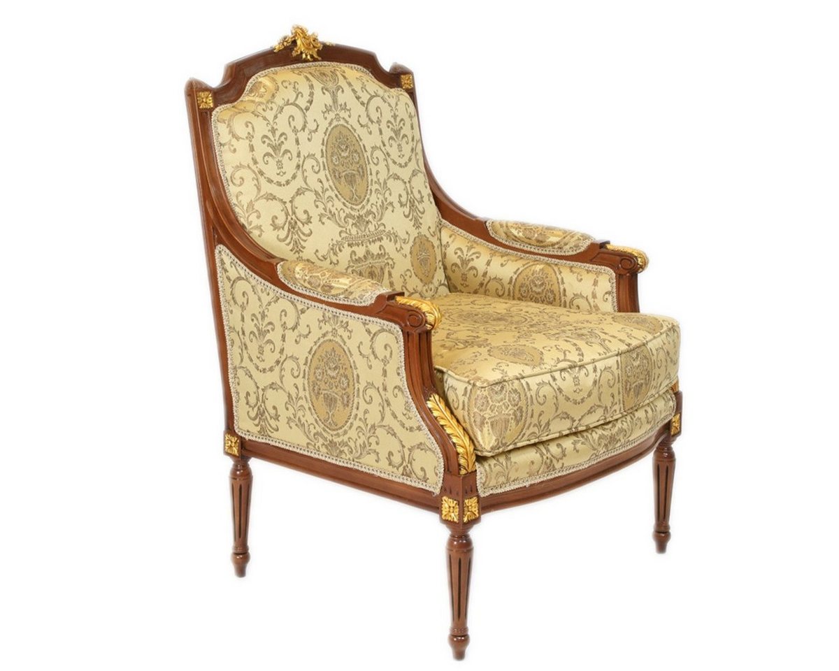 Casa Padrino Sessel Barock Lounge Thron Sessel Empire Gold Muster / Mahagoni Braun / Gold - Ohren Sessel - Ohrensessel Tron Stuhl von Casa Padrino