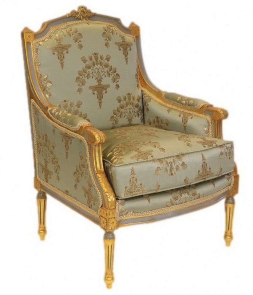 Casa Padrino Sessel Barock Lounge Thron Sessel Empire Jadegrün Muster / Gold - Ohren Sessel - Ohrensessel Tron Stuhl von Casa Padrino