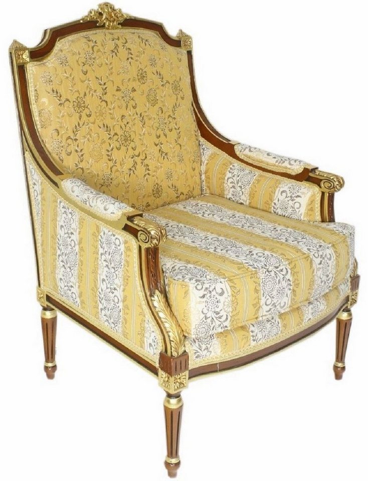 Casa Padrino Sessel Barock Lounge Thron Sessel mit elegantem Muster Gold / Weiß / Braun 70 x 70 x H. 100 cm - Barock Möbel von Casa Padrino