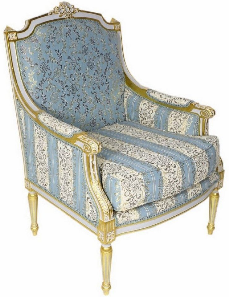 Casa Padrino Sessel Barock Lounge Thron Sessel mit elegantem Muster Türkis / Creme / Weiß / Gold 70 x 70 x H. 100 cm - Barock Möbel von Casa Padrino