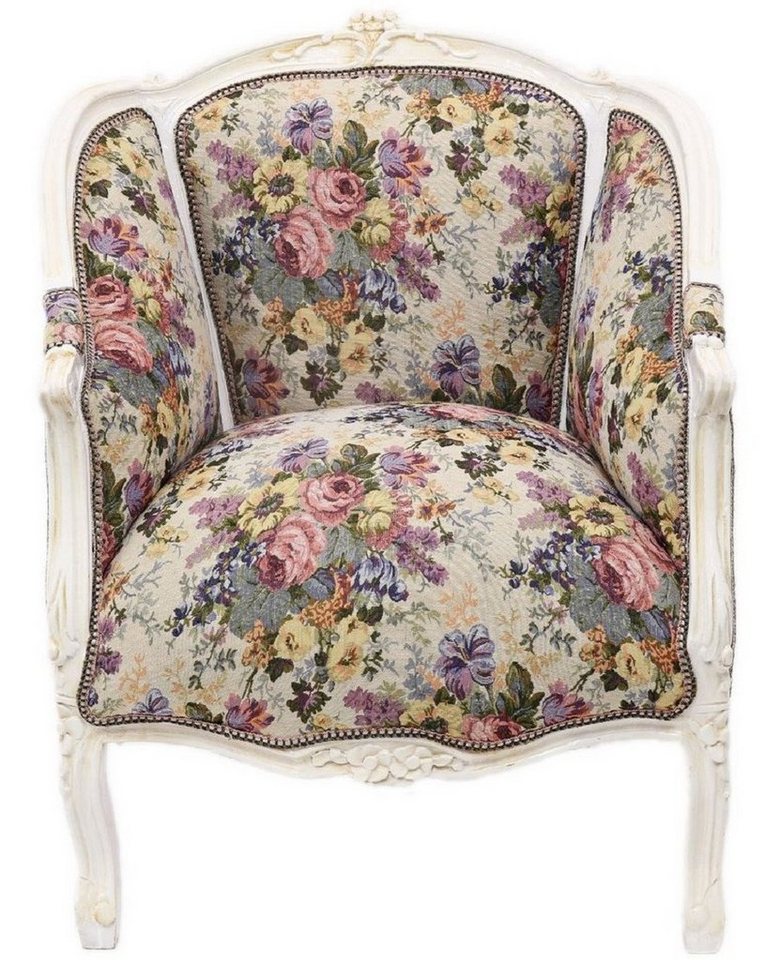 Casa Padrino Sessel Barock Salon Lounge Sessel mit Blumenmuster Mehrfarbig / Antik Weiß 70 x H. 100 cm - Barockmöbel von Casa Padrino