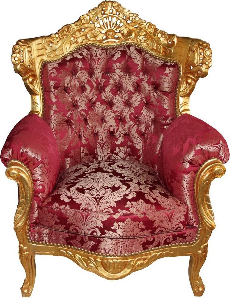 Casa Padrino Sessel Barock Sessel Al Capone Bordeaux Muster / Gold - Rokoko Antik Stil Möbel von Casa Padrino