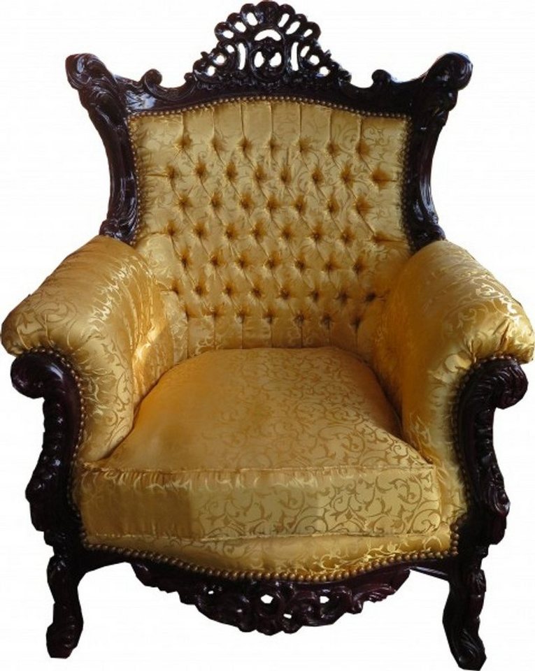 Casa Padrino Sessel Barock Sessel Al Capone Gold Muster / Mahagoni Braun - Antik Stil Wohnzimmer Möbel von Casa Padrino