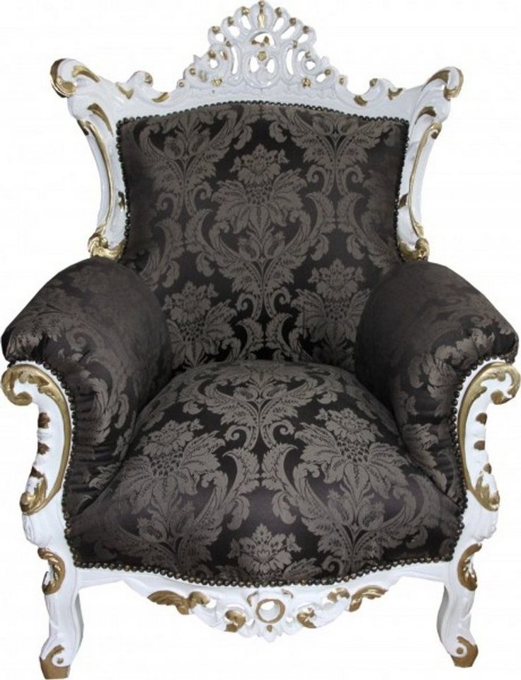 Casa Padrino Sessel Barock Sessel Al Capone Schwarz Muster / Weiß mit Gold Bemalung - Antik Stil Wohnzimmer Möbel - Limited Edition von Casa Padrino