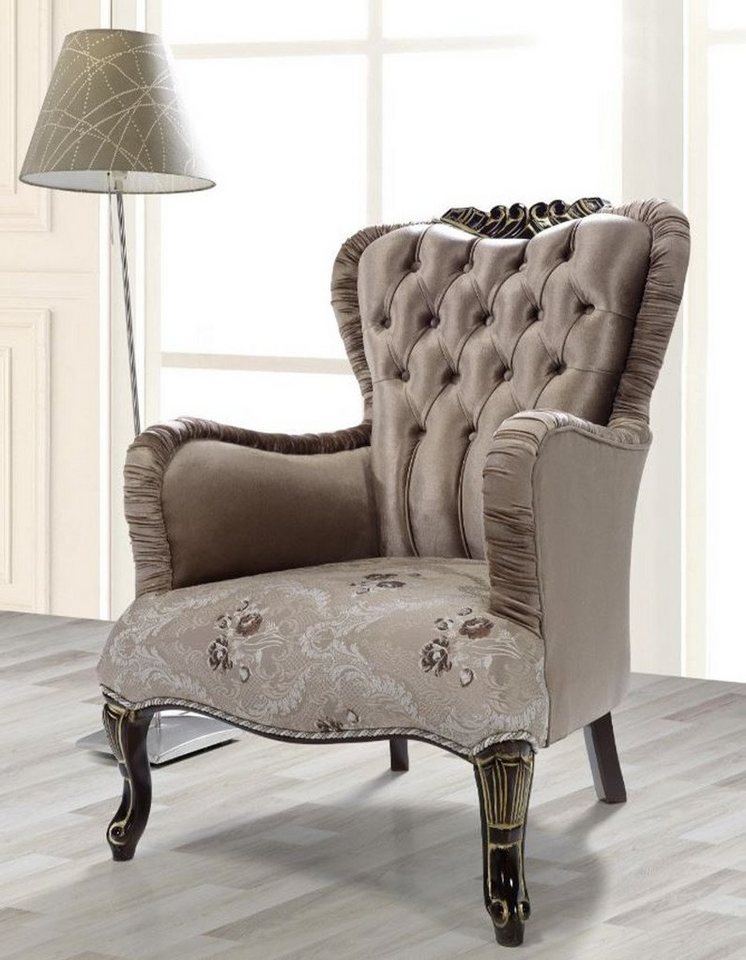 Casa Padrino Sessel Barock Sessel Braun / Beige / Schwarz / Gold 80 x 82 x H. 100 cm - Prunkvoller Wohnzimmer Sessel mit Blumenmuster - Barockstil Möbel von Casa Padrino