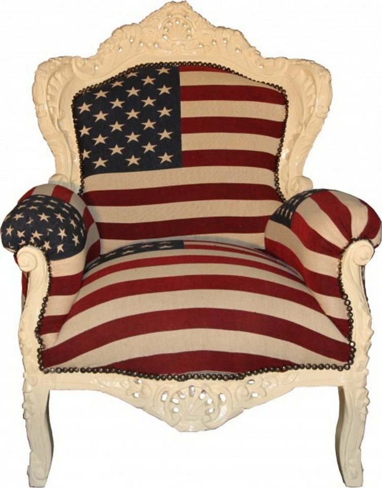 Casa Padrino Sessel Barock Sessel King Amerikanische Flagge USA / Creme - Limited Edition von Casa Padrino