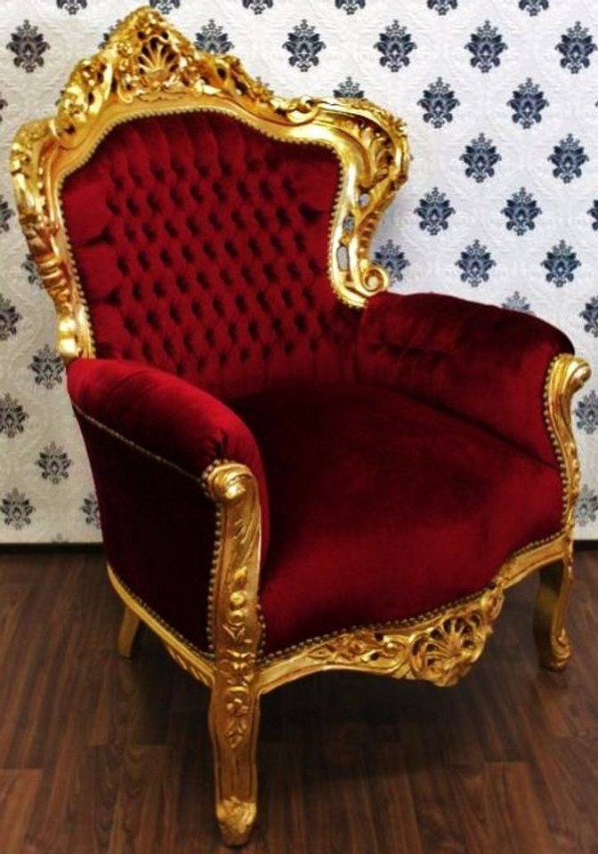 Casa Padrino Sessel Barock Sessel King Bordeaux / Gold - Möbel im Antik Stil von Casa Padrino