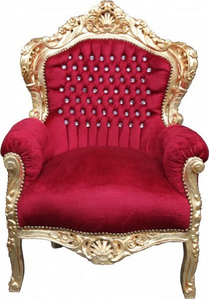 Casa Padrino Sessel Barock Sessel King Bordeaux / Gold mit Bling Bling Glitzersteinen 85 x 85 x H. 120 cm von Casa Padrino