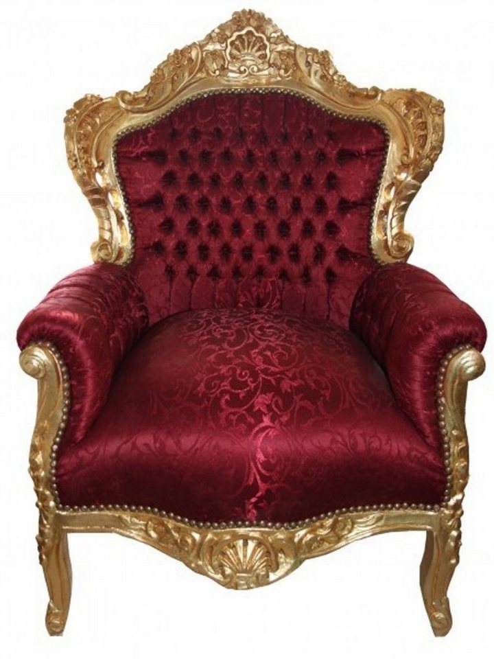 Casa Padrino Sessel Barock Sessel King Bordeaux Musterstoff / Gold - Barock Möbel von Casa Padrino