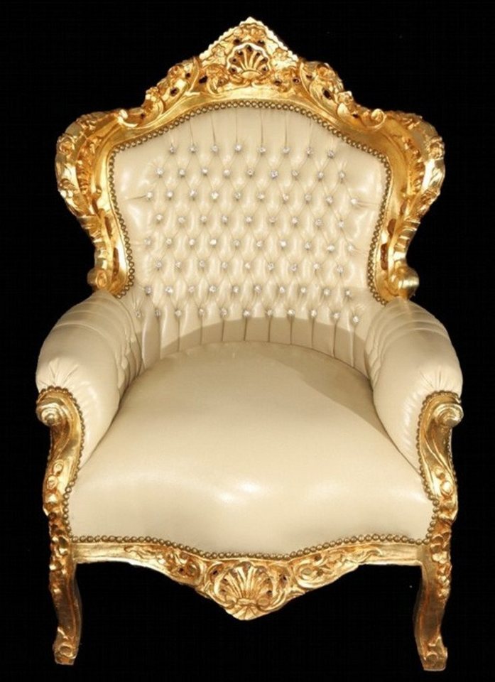 Casa Padrino Sessel Barock Sessel King Creme/Gold Lederoptik Bling Bling von Casa Padrino