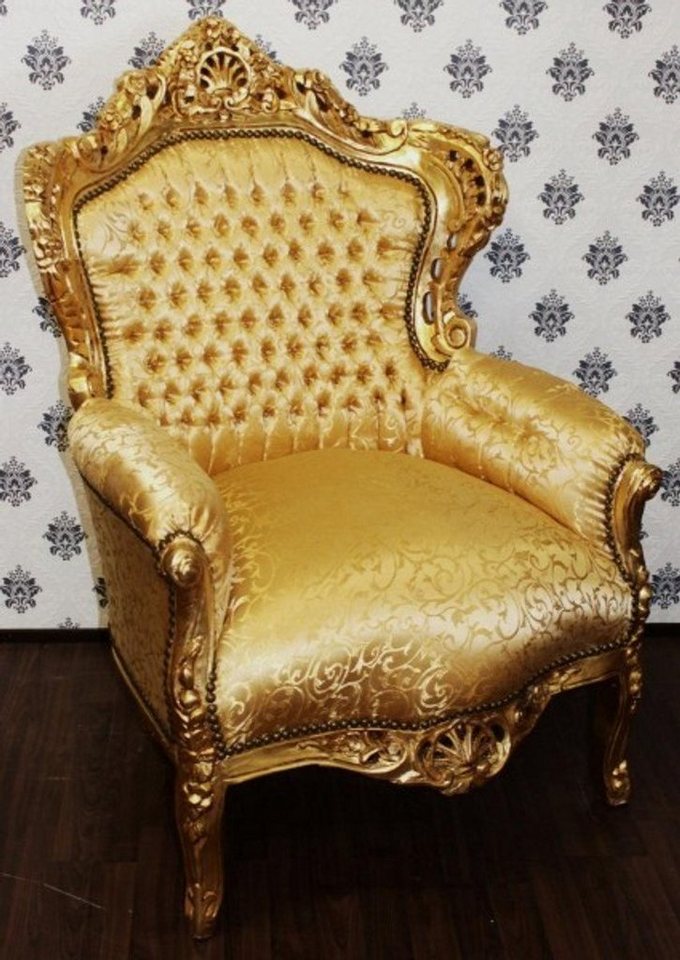 Casa Padrino Sessel Barock Sessel King Gold Muster / Gold - Möbel Antik Stil von Casa Padrino