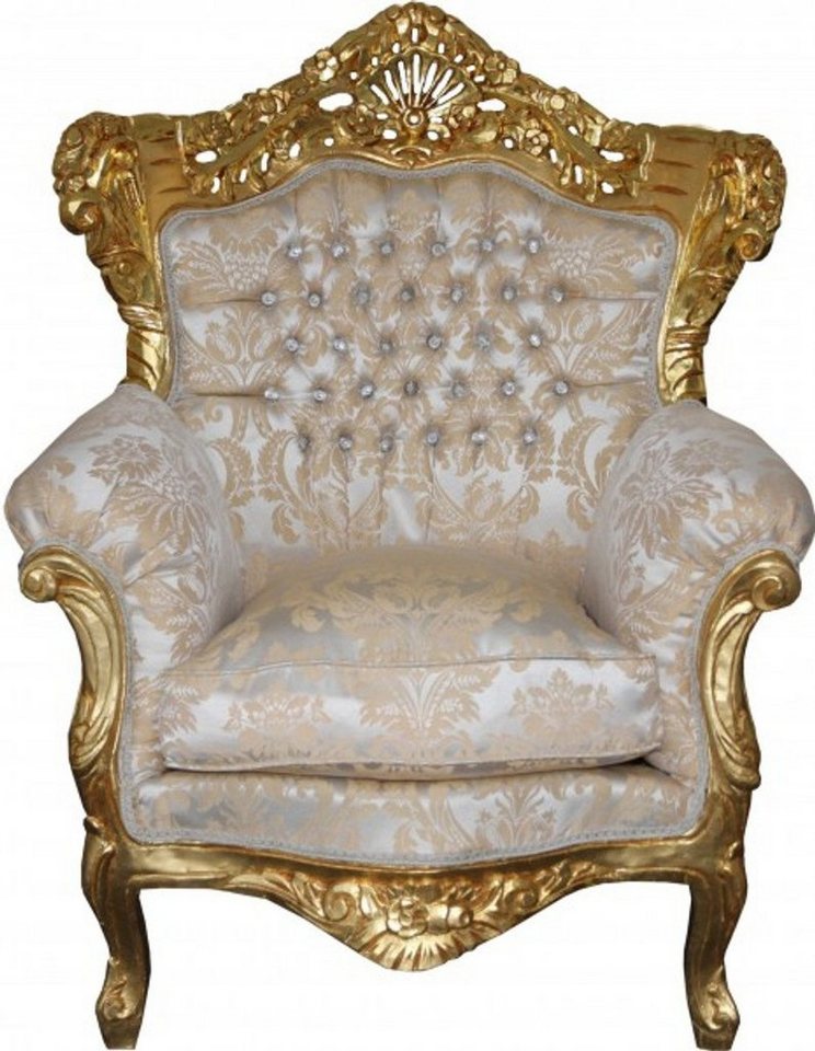 Casa Padrino Sessel Barock Sessel King Mod2 Creme Gold Muster / Gold mit Glitzersteinen 85 x 60 x H. 116 cm von Casa Padrino