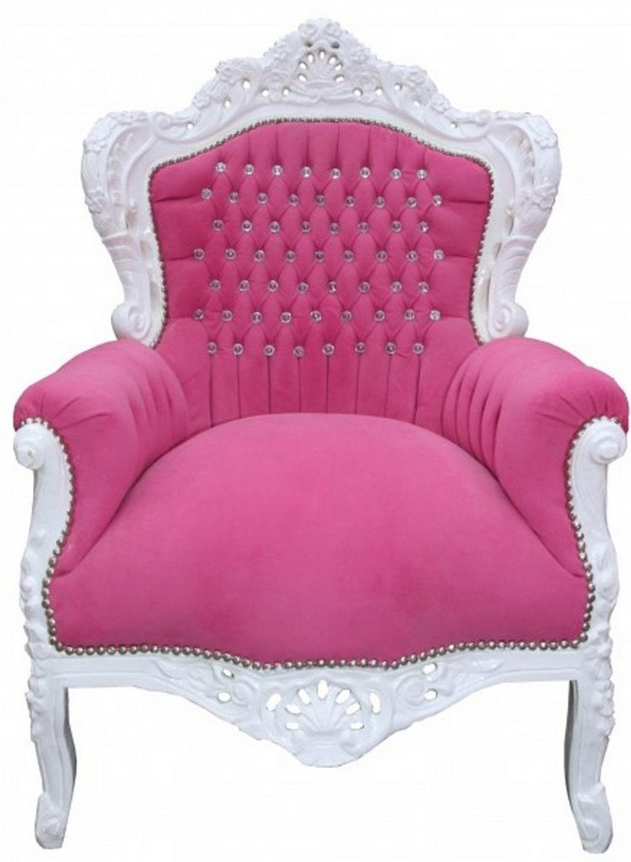 Casa Padrino Sessel Barock Sessel King" Rosa/Weiß mit Bling Bling Glitzersteinen" von Casa Padrino