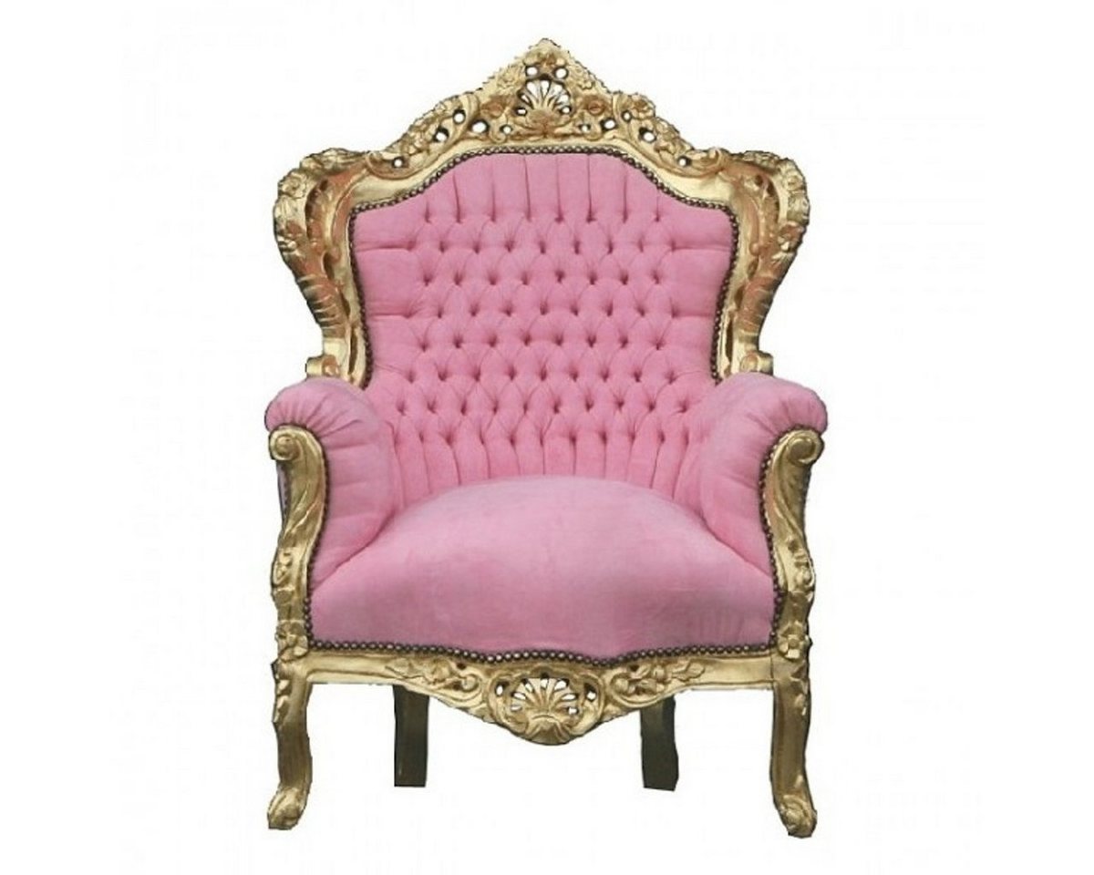 Casa Padrino Sessel Barock Sessel King Rosa / Gold - Luxus Möbel im Antik Stil von Casa Padrino