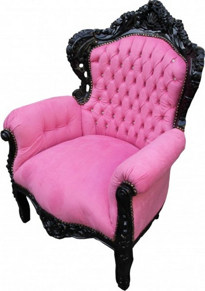 Casa Padrino Sessel Barock Sessel King Rosa / Schwarz mit Glitzersteinen - Limited Edition von Casa Padrino