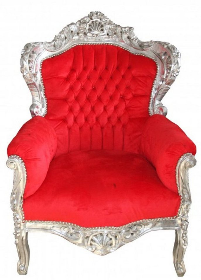 Casa Padrino Sessel Barock Sessel King Rot / Silber 85 x 85 x H. 120 cm - Antik Stil Möbel von Casa Padrino