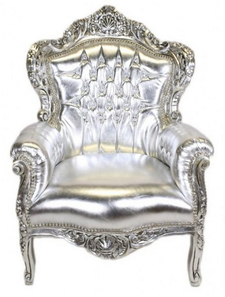 Casa Padrino Sessel Barock Sessel King" Silber / Silber Lederoptik mit Bling Bling Glitzersteinen" von Casa Padrino