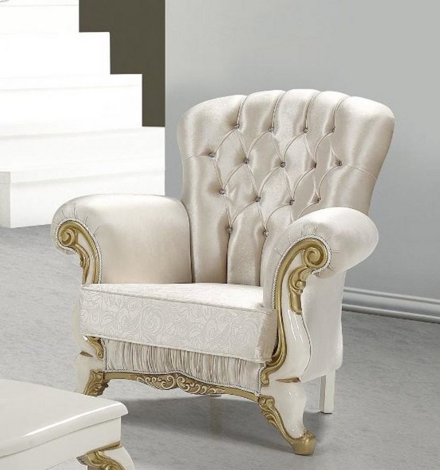 Casa Padrino Sessel Barock Sessel mit Glitzersteinen Champagnerfarben / Creme / Gold 112 x 85 x H. 112 cm - Wohnzimmer Möbel - Edel & Prunkvoll von Casa Padrino