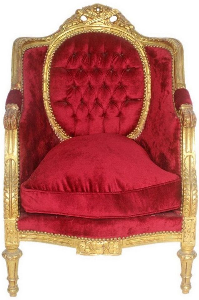 Casa Padrino Sessel Barock Thron Sessel Bordeaux Rot / Gold 70 x 70 x H. 110 cm - Prunkvoller handgefertigter Königssessel - Hochzeitssessel - Barock Möbel von Casa Padrino