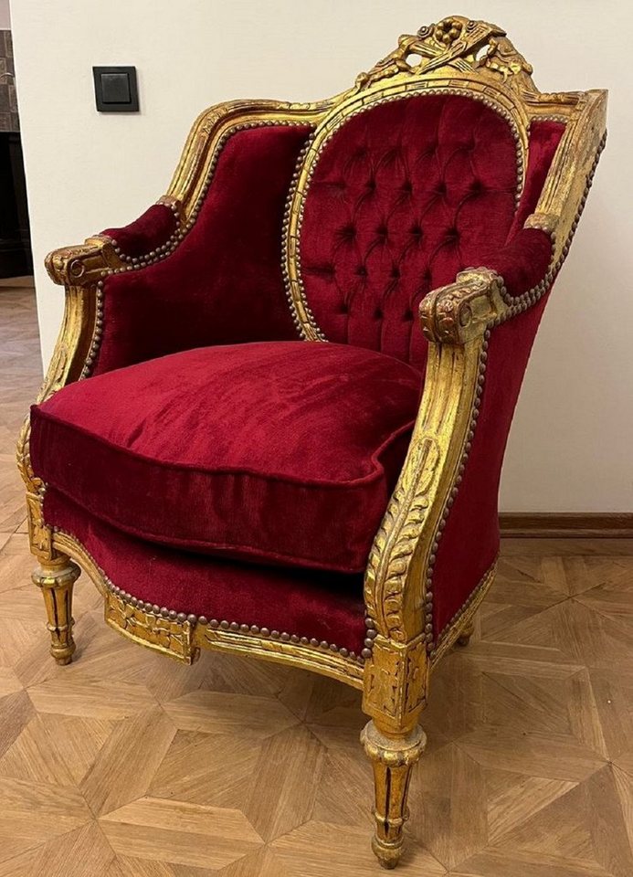 Casa Padrino Sessel Casa Padrino Barock Wohnzimmer Sessel Bordeauxrot / Antik Gold - Handgefertigter Antik Stil Wohnzimmer Sessel - Wohnzimmer Möbel - Barock Möbel - Edel & Prunkvoll von Casa Padrino