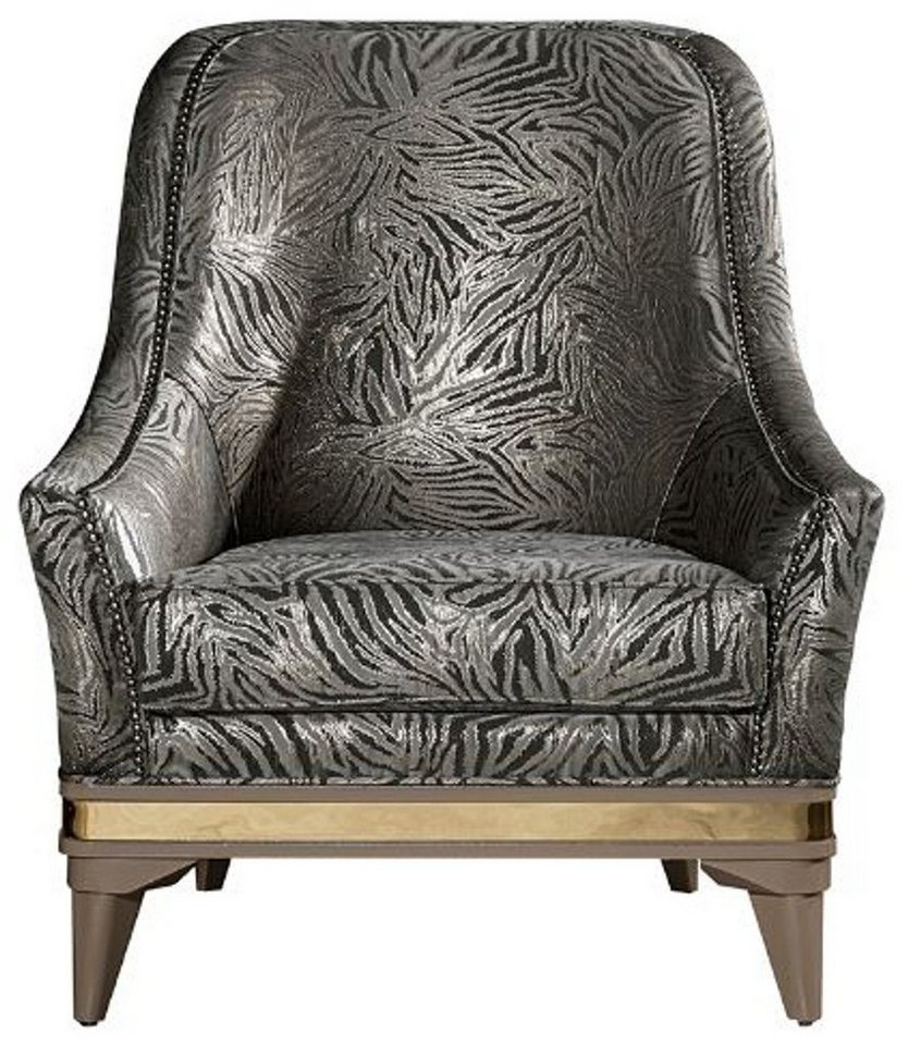 Casa Padrino Sessel Luxus Art Deco Wohnzimmer Sessel Silber / Schwarz / Beige / Gold 80 x 83 x H. 97 cm - Art Deco Wohnzimmer Möbel von Casa Padrino