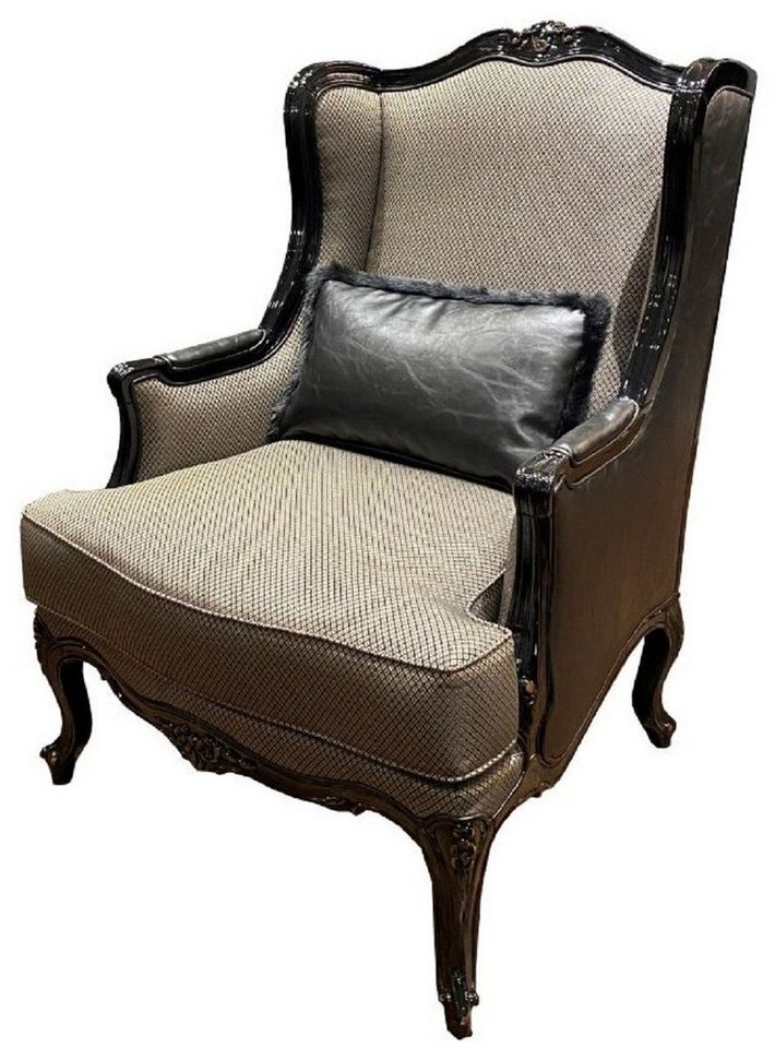 Casa Padrino Sessel Luxus Barock Ohrensessel Gold / Schwarz 78 x 80 x H. 108 cm - Edler Wohnzimmer Sessel im Barockstil - Barock Wohnzimmer Möbel von Casa Padrino