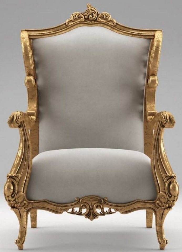 Casa Padrino Sessel Luxus Barock Ohrensessel Grau / Antik Gold 85 x 80 x H. 113 cm - Wohnzimmer Samt Sessel - Edel & Prunkvoll von Casa Padrino