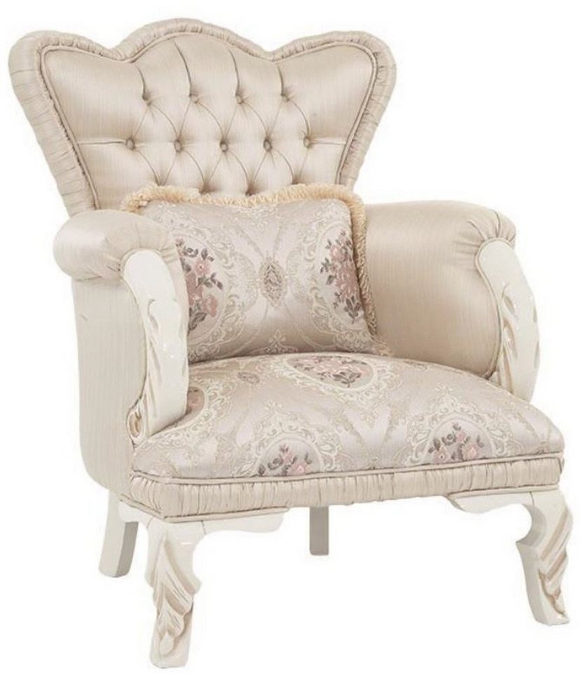 Casa Padrino Sessel Luxus Barock Sessel Beige / Creme / Rosa 77 x 72 x H. 104 cm - Wohnzimmer Sessel mit dekorativem Kissen - Wohnzimmermöbel im Barockstil von Casa Padrino