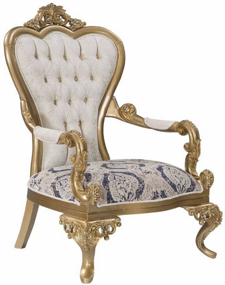 Casa Padrino Sessel Luxus Barock Sessel Blau / Weiß / Gold 89 x 94 x H. 122 cm - Wohnzimmer Möbel im Barockstil - Edel & Prunkvoll von Casa Padrino