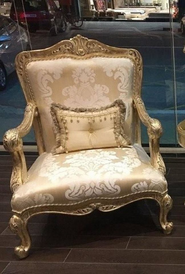 Casa Padrino Sessel Luxus Barock Sessel Gold / Antik Gold - Prunkvoller Wohnzimmer Sessel mit elegantem Muster - Barock Wohnzimmer Möbel von Casa Padrino