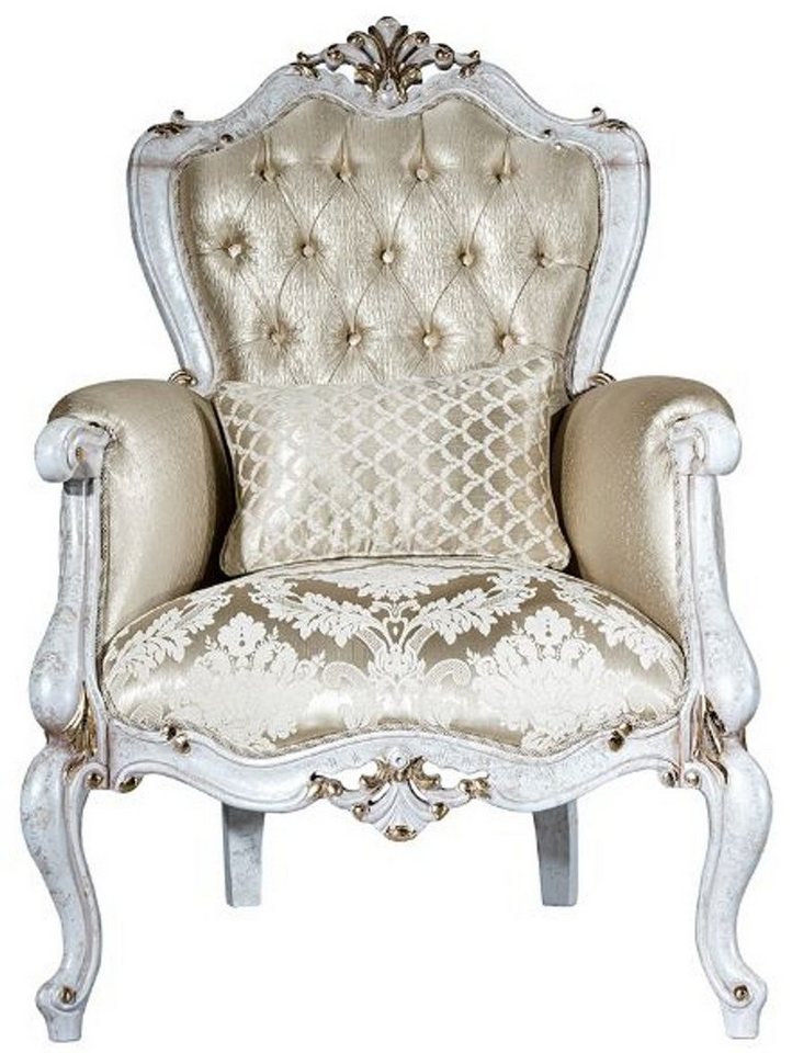 Casa Padrino Sessel Luxus Barock Sessel Gold / Antik Weiß / Gold 80 x 80 x H. 116 cm - Wohnzimmer Sessel mit elegantem Muster und dekorativem Kissen - Barock Wohnzimmer Möbel von Casa Padrino