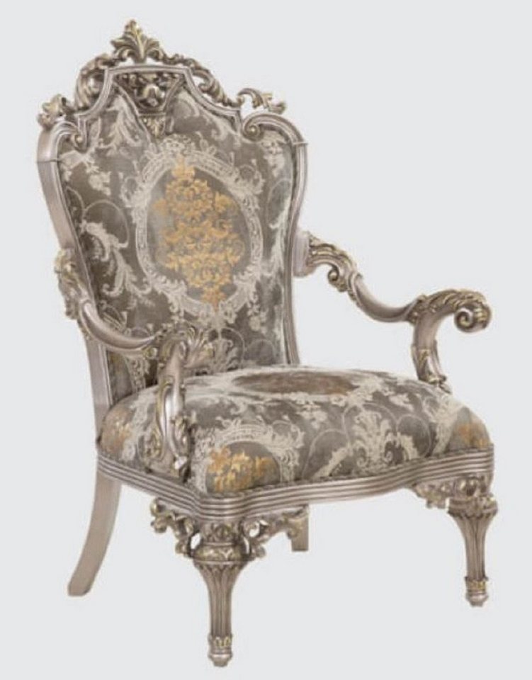 Casa Padrino Sessel Luxus Barock Sessel Grau / Silber / Gold 85 x 72 x H. 125 cm - Prunkvoller Wohnzimmer Sessel mit elegantem Muster - Barock Möbel von Casa Padrino