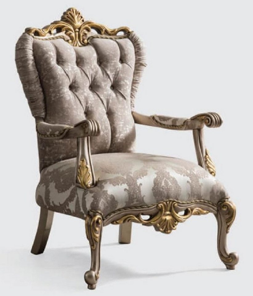 Casa Padrino Sessel Luxus Barock Sessel Grau / Silbergrau / Gold 85 x 90 x H. 120 cm - Prunkvoller Wohnzimmer Sessel mit elegantem Muster - Barock Möbel von Casa Padrino